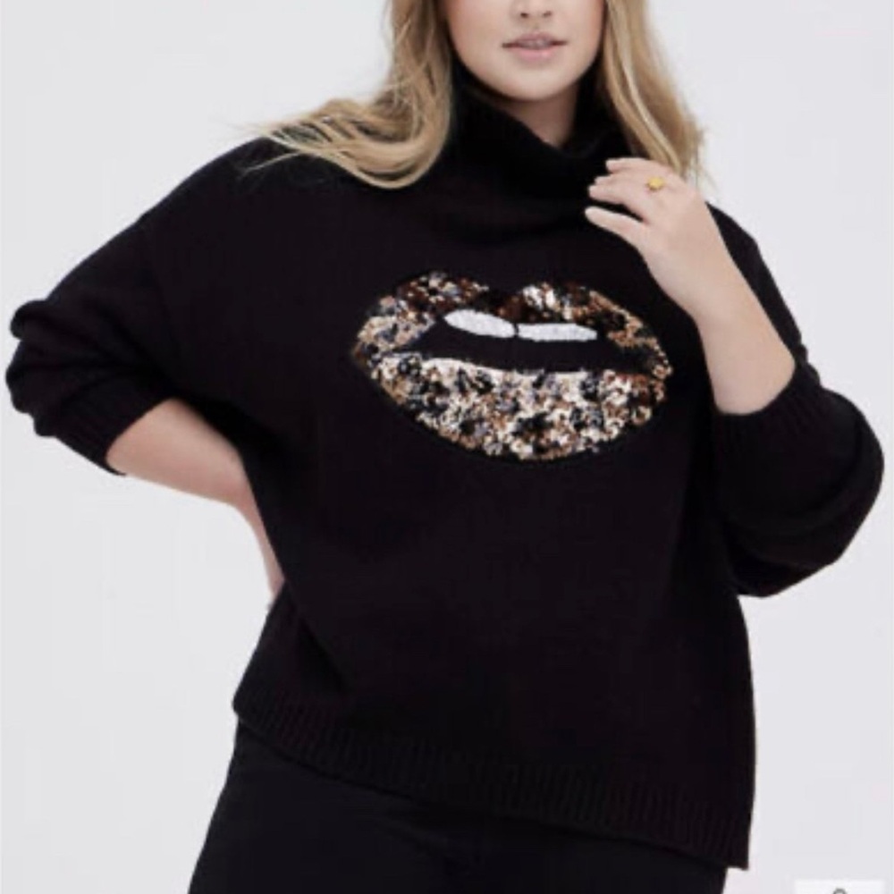 Torrid Black Sweater with Sequin Lip Design